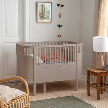 Luxury Jetty Beige baby and junior cot bed, premium height-adjustable Sebra birch wood design for ages 0-8 by Ella James at brixbailey.com