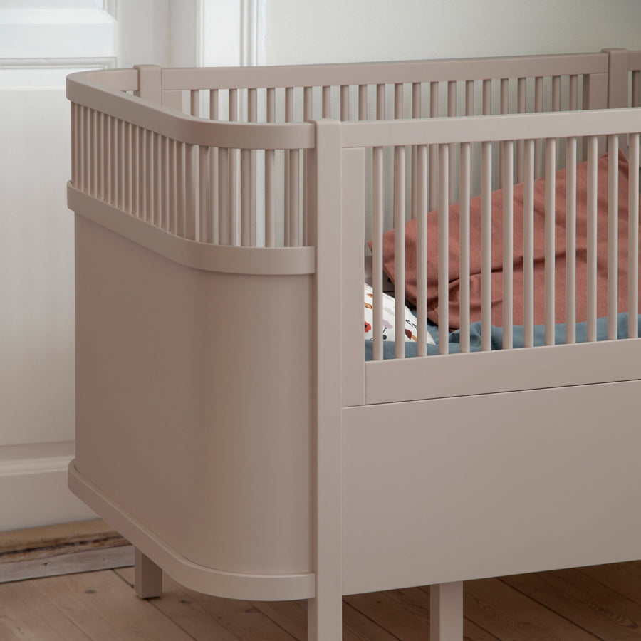 Luxury Jetty Beige baby and junior cot bed by Sebra, premium birch wood, adjustable height, non-toxic paint, ages 0-8 by Ella James at brixbailey.com
