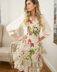 Ruffled Ladies Apron with Pocket Botanico Style