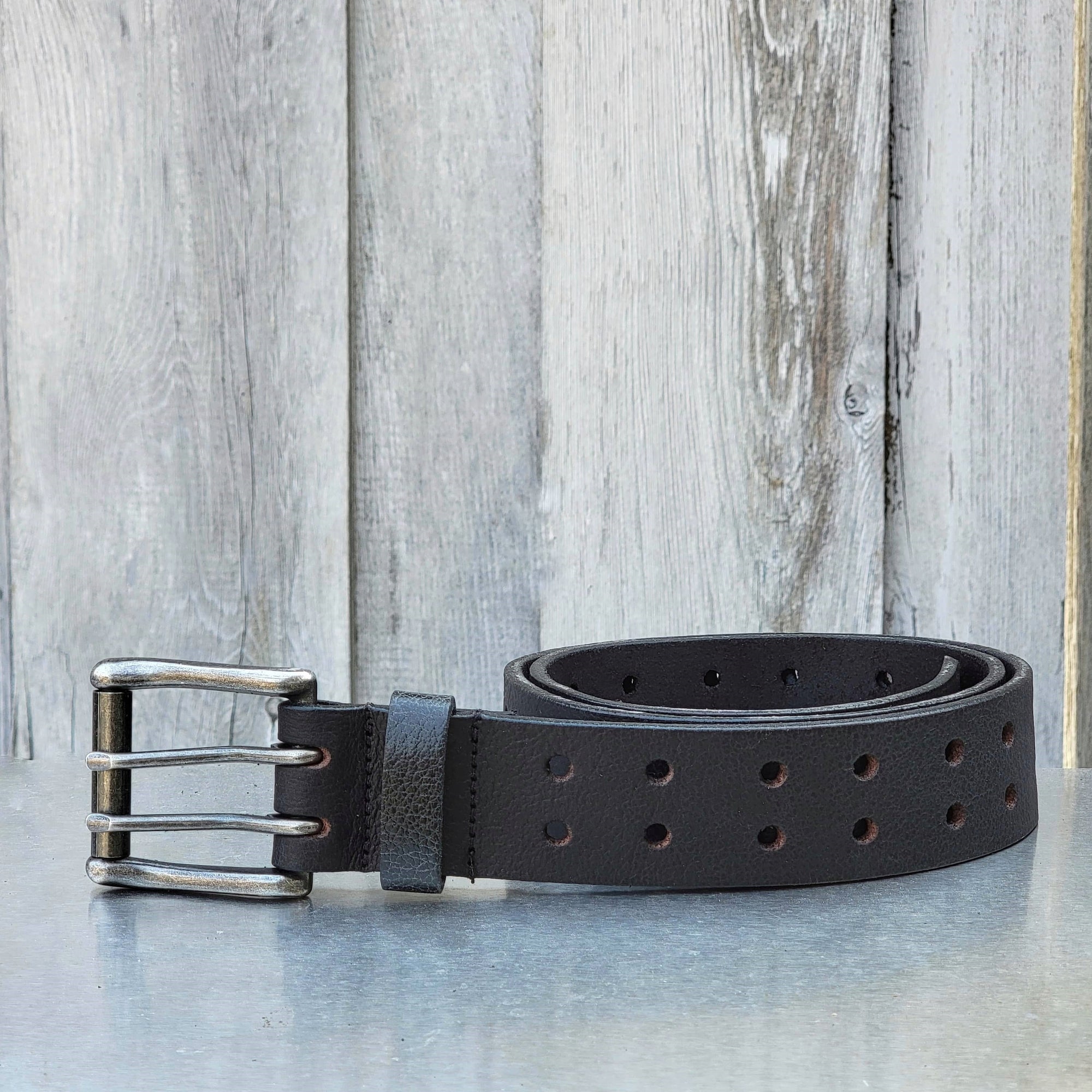 Black Double Hole Full Grain Leather Belt