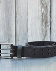 Black Double Hole Full Grain Leather Belt