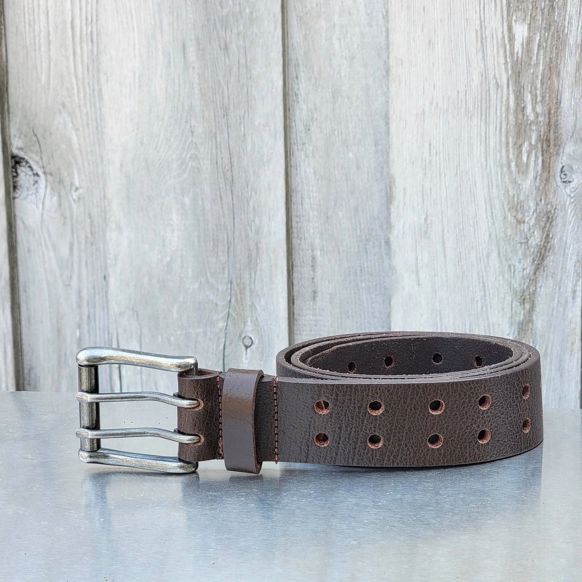 Black Double Hole Full Grain Leather Belt