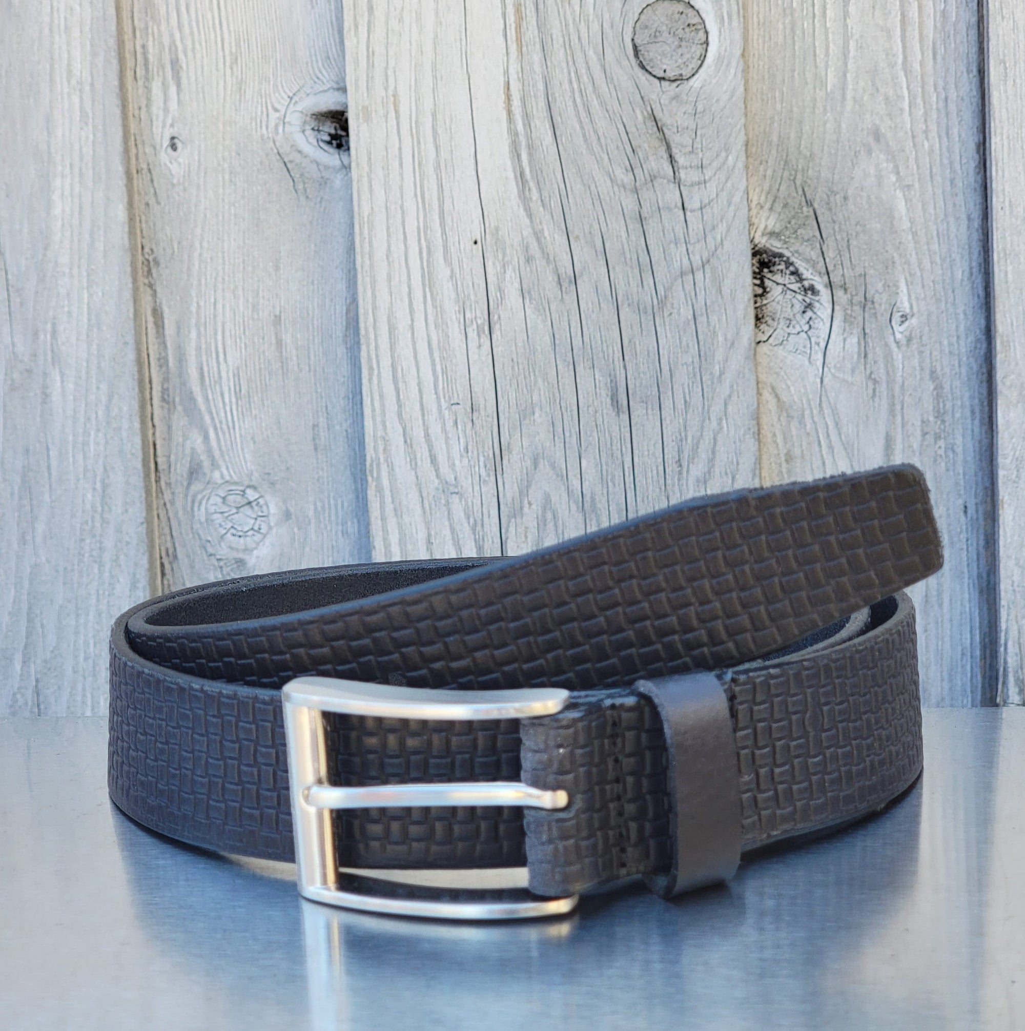 Black Formal Textured 100% Real Leather Belt Made in Canada