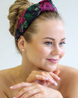 Luxurious Mulberry Silk Floral Headband – Fuchsia & Gold by Eva Oherjus at www.brixbailey.com