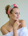 Misty Top Knot Headband - Neon Pink & Gold Luxury Silk by Eva Oherjus at www.brixbailey.com