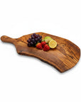 Handmade Olive Wood Live Edge Paddle Board with Handle | Rustic Freeform Charcuterie & Fruit Serving Board | Natural Grain | 30–40 cm
