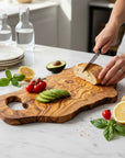 Handmade Olive Wood Freeform Cutting Board with Handle | Live Edge Charcuterie & Serving Board | Unique Natural Grain | 40–80 cm