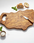 Handmade Olive Wood Freeform Cutting Board with Handle | Live Edge Charcuterie & Serving Board | Unique Natural Grain | 40–80 cm