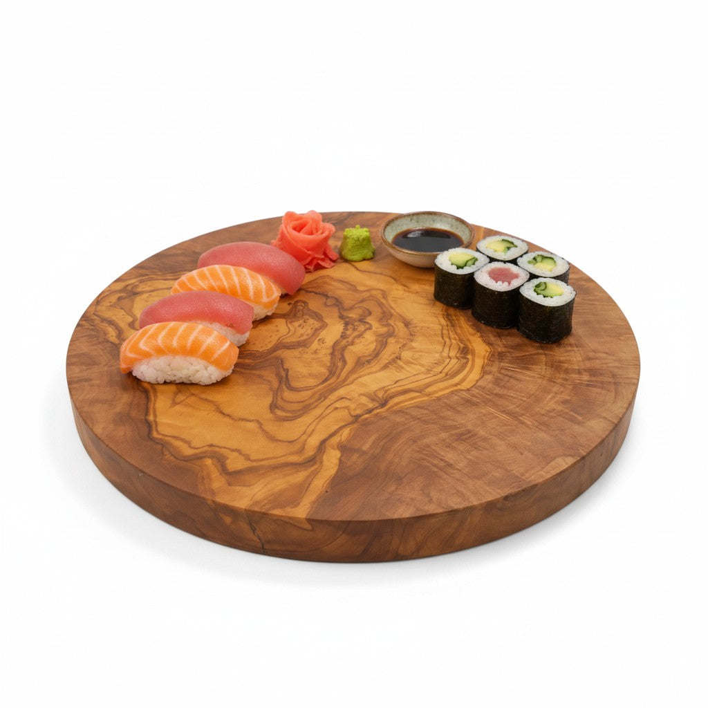 Handmade Round Olive Wood Cutting Board | Thick Circle Cheese &amp; Serving Board | Stunning Natural Grain | 15–40 cm