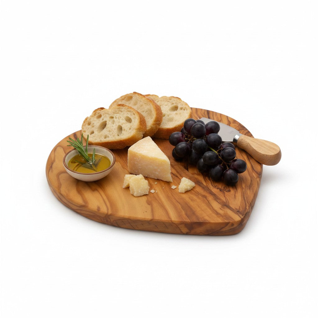 Handmade Olive Wood Heart Shaped Cutting Board | Romantic Gift Cheese &amp; Serving Board | Natural Grain | 20 cm · 25 cm · 30 cm