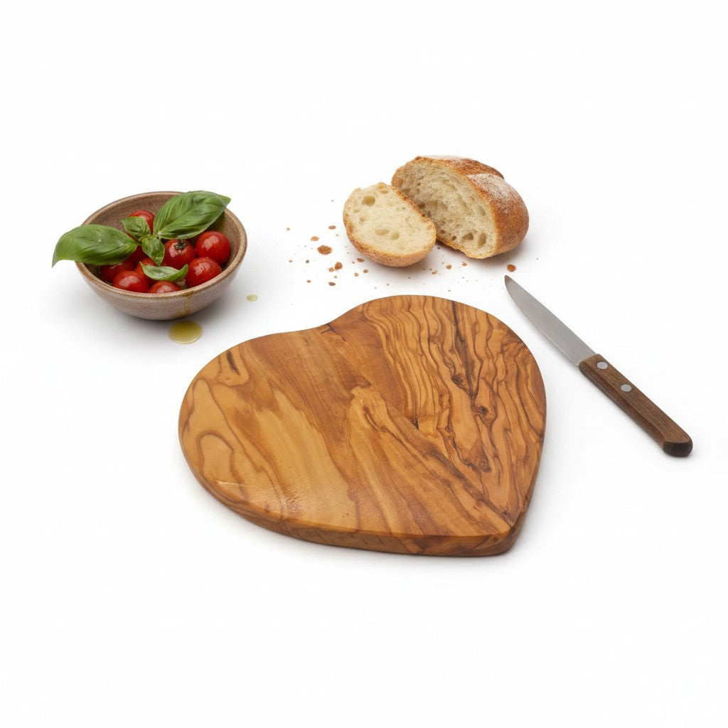 Handmade Olive Wood Heart Shaped Cutting Board | Romantic Gift Cheese &amp; Serving Board | Natural Grain | 20 cm · 25 cm · 30 cm