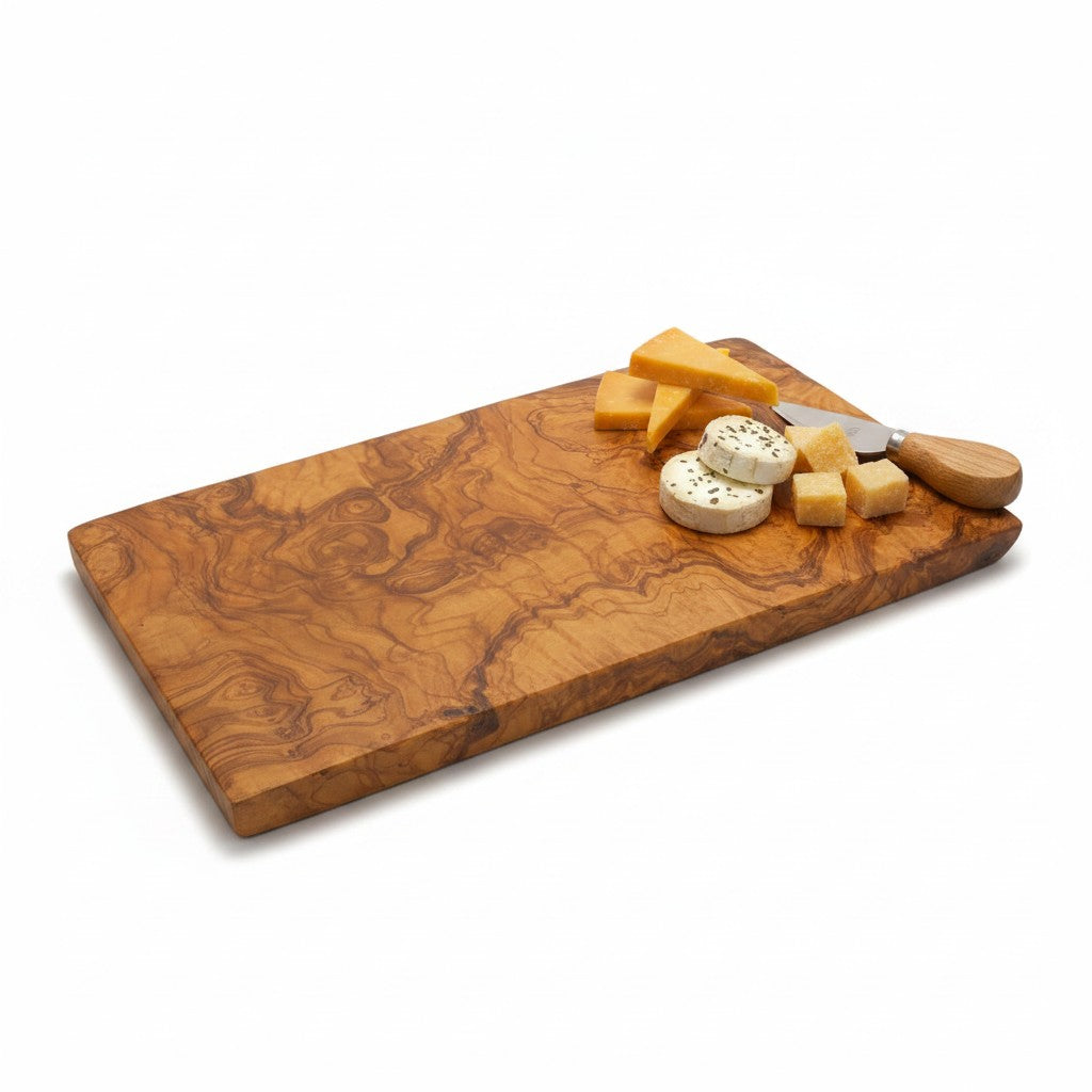 Handmade Olive Wood Rectangular Cutting Board | Thick Flat Cheese &amp; Charcuterie Serving Board | Beautiful Natural Grain | 30–40 cm