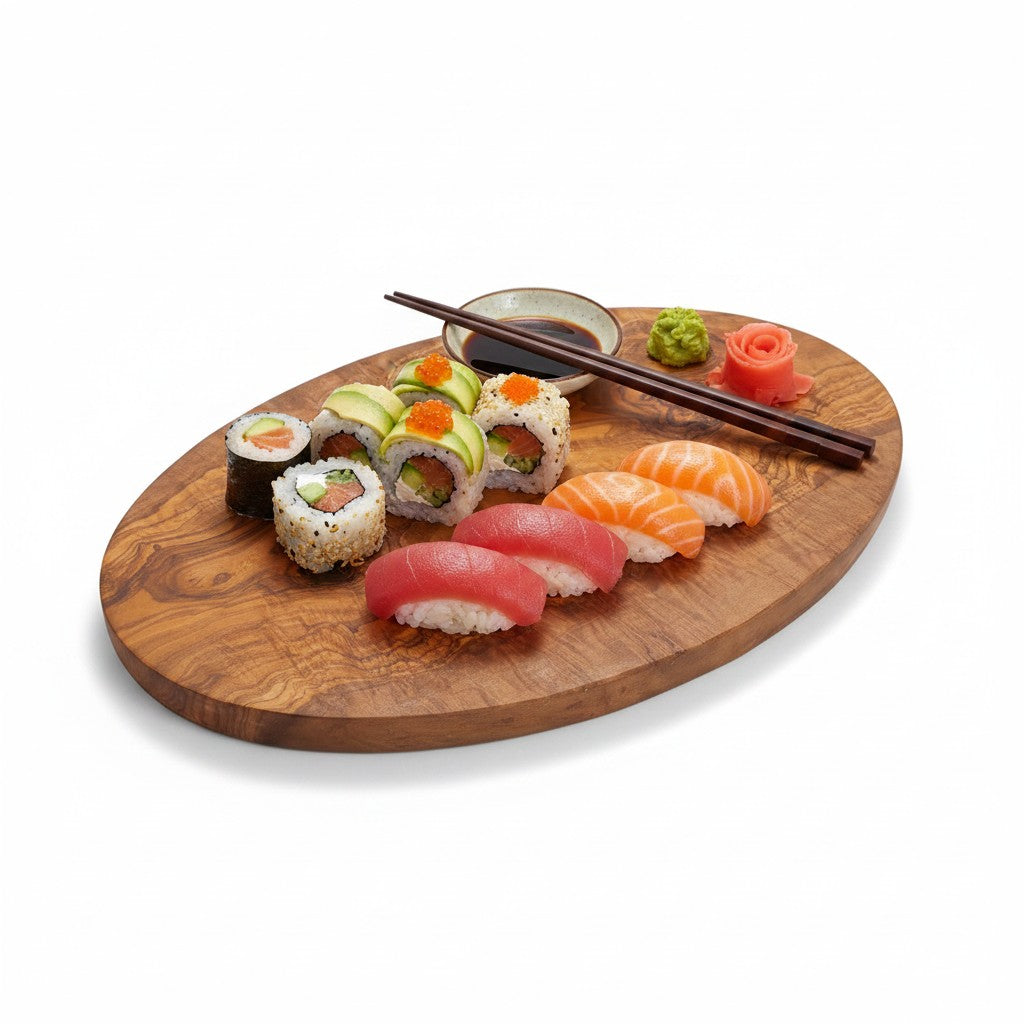 Handmade Oval Olive Wood Cutting Board | Elegant Charcuterie Cheese &amp; Fruit Serving Board | Natural Grain | 20–40 cm