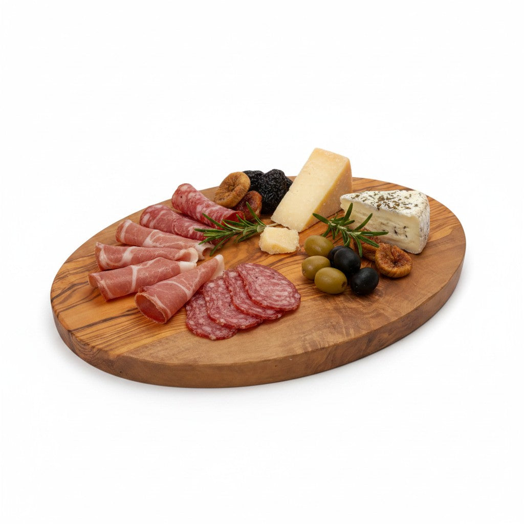 Handmade Oval Olive Wood Cutting Board | Elegant Charcuterie Cheese &amp; Fruit Serving Board | Natural Grain | 20–40 cm