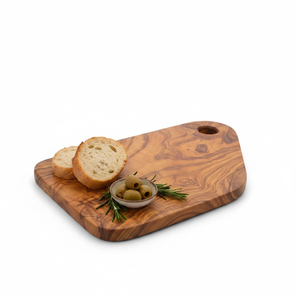 Handmade Olive Wood Cutting Board with Handle &amp; Hanging Hole | Rustic Bread Cheese &amp; Serving Board | Beautiful Natural Grain | 28 cm