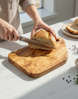 Handmade Olive Wood Cutting Board with Handle & Hanging Hole | Rustic Bread Cheese & Serving Board | Beautiful Natural Grain | 28 cm