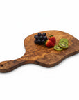 Handmade Olive Wood Round Freeform Charcuterie Board with Handle | Large Live Edge Cheese & Antipasti Serving Board | Bold Natural Grain | 33–46 cm