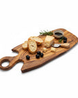 Handmade Olive Wood Freeform Serving Board with Round Loop Handle | Live Edge Cheese Charcuterie & Antipasti Board | Unique Grain | 35–50 cm