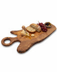 Handmade Olive Wood Freeform Serving Board with Round Loop Handle | Live Edge Cheese Charcuterie & Antipasti Board | Unique Grain | 35–50 cm