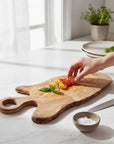 Handmade Olive Wood Freeform Serving Board with Round Loop Handle | Live Edge Cheese Charcuterie & Antipasti Board | Unique Grain | 35–50 cm