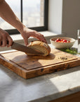 Handmade Square End Grain Olive Wood Chopping Board - Premium Butcher Block with Juice Groove & Side Handles