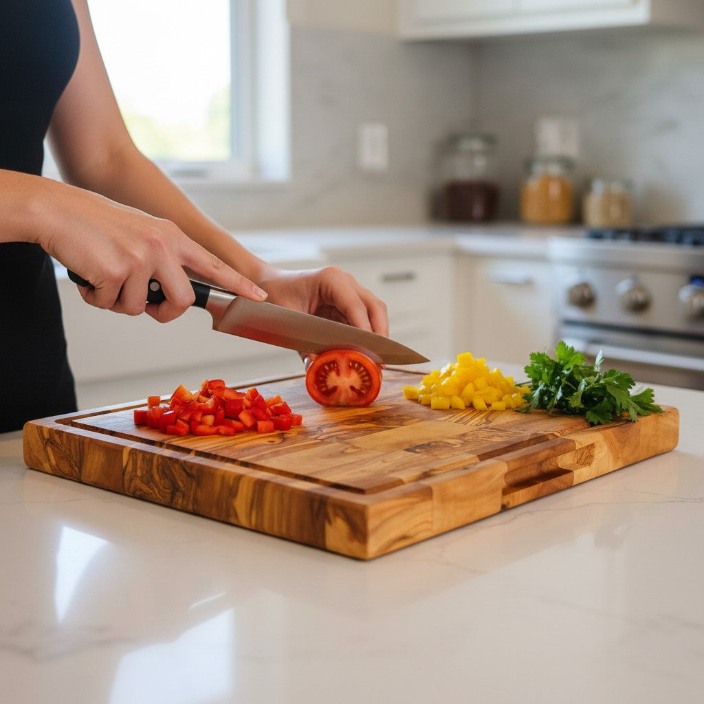 Handcrafted Olive Wood Cutting Board | 25 / 30 / 35 cm | Natural Antibacterial Kitchen Chopping & Serving Board