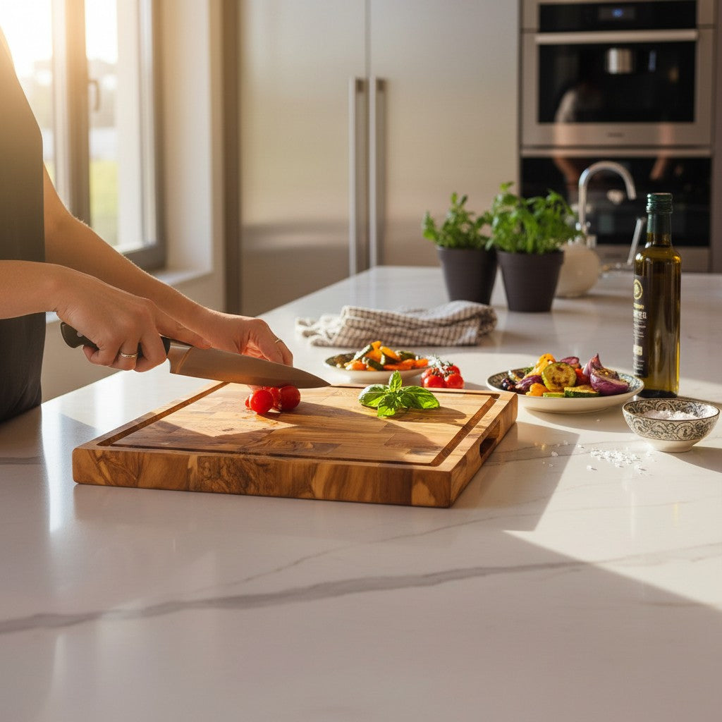 Handcrafted Olive Wood Cutting Board | 25 / 30 / 35 cm | Natural Antibacterial Kitchen Chopping &amp; Serving Board