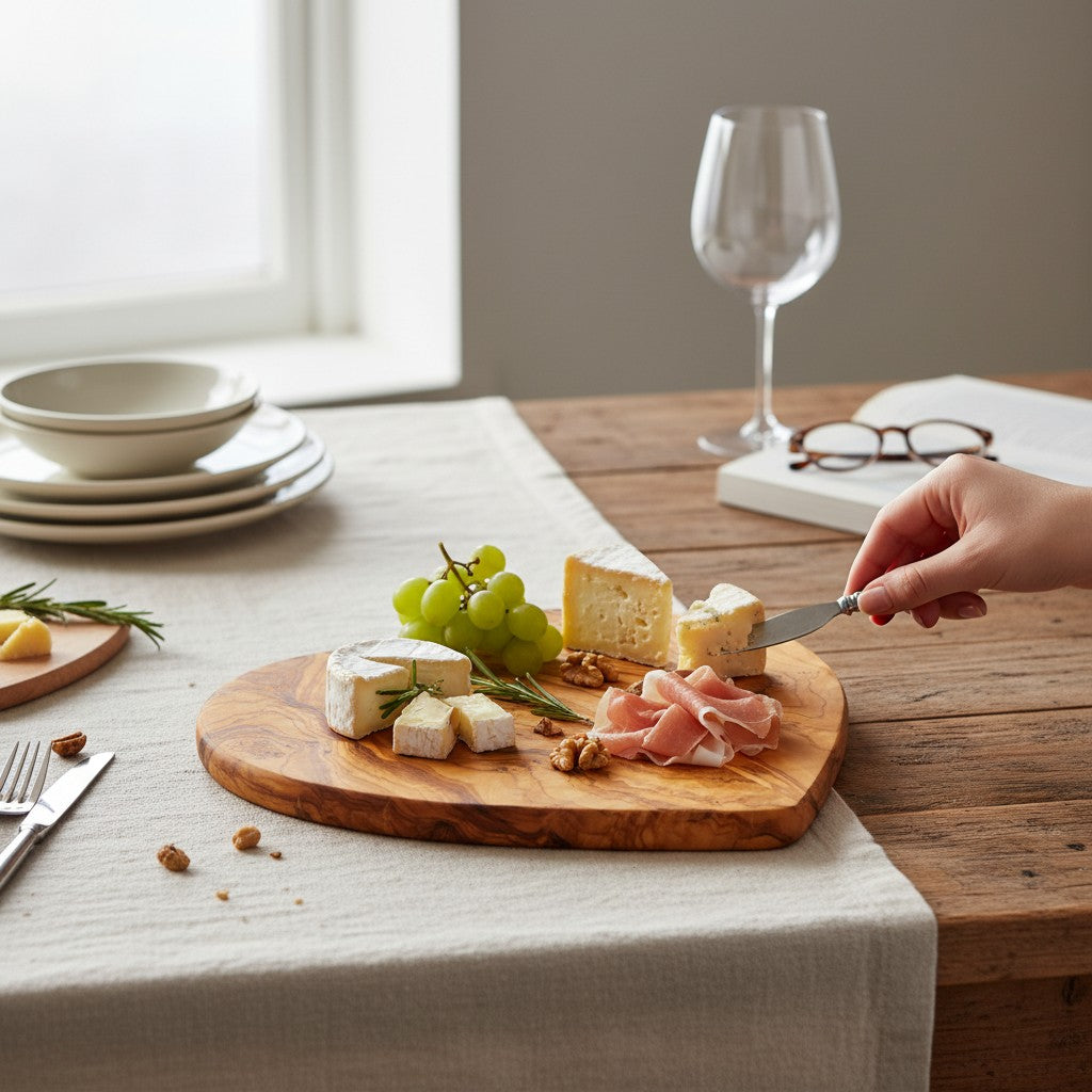 Handmade Olive Wood Heart Shaped Cutting Board | Romantic Gift Cheese &amp; Serving Board | Natural Grain | 20 cm · 25 cm · 30 cm
