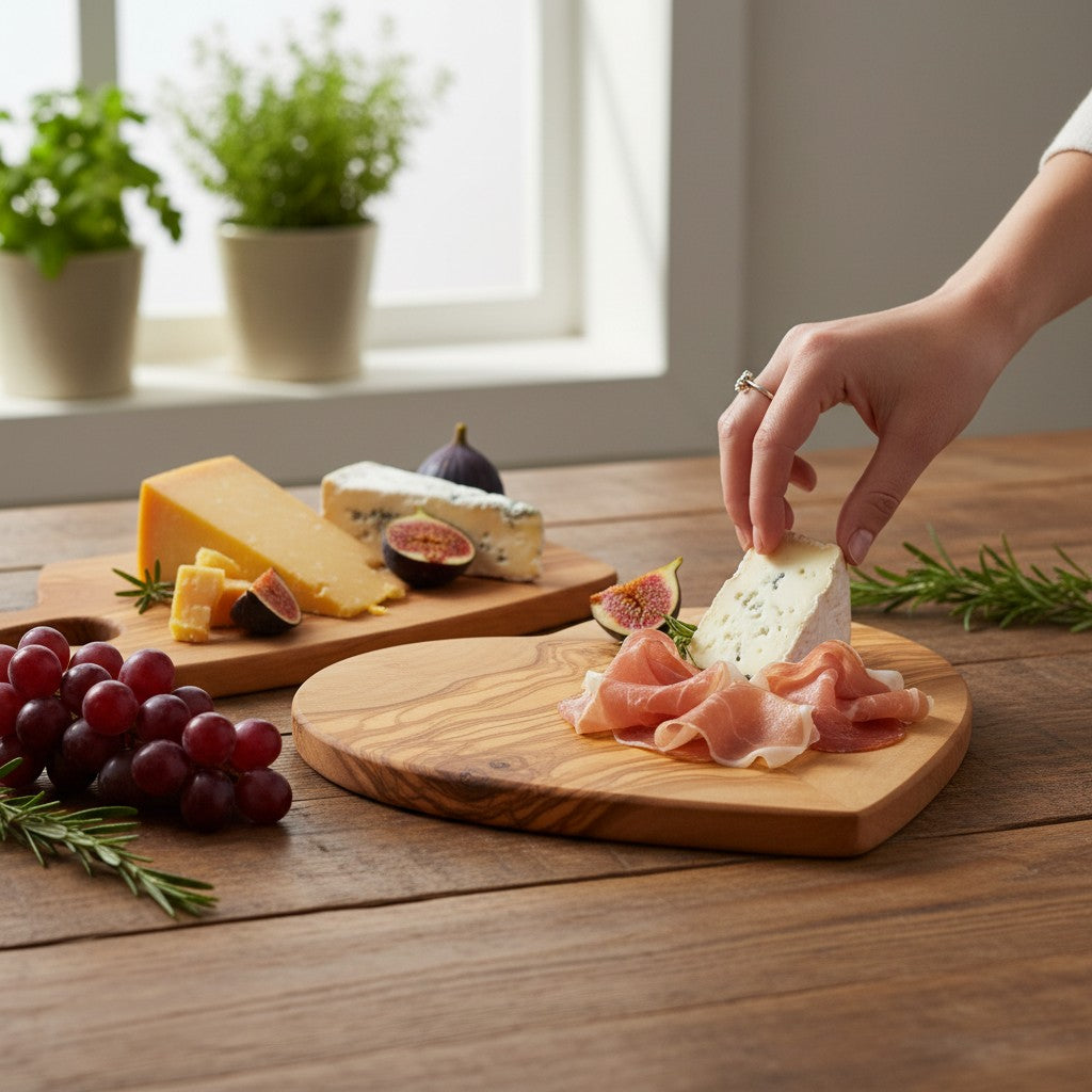 Handmade Olive Wood Heart Shaped Cutting Board | Romantic Gift Cheese &amp; Serving Board | Natural Grain | 20 cm · 25 cm · 30 cm