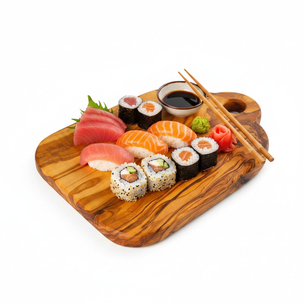 Handmade Olive Wood Mini Charcuterie Board with Handle | Small Cheese &amp; Antipasti Serving Board | Natural Grain | 25 cm