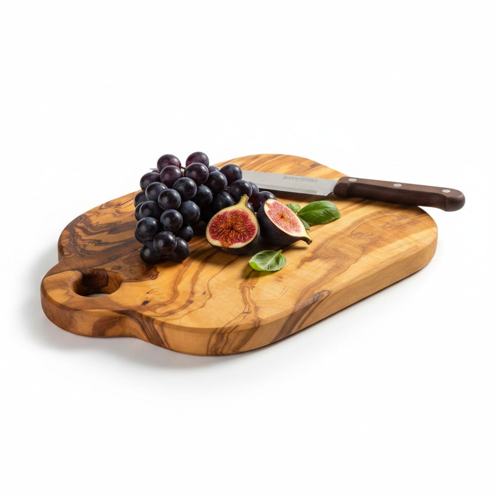 Handmade Olive Wood Mini Charcuterie Board with Handle | Small Cheese &amp; Antipasti Serving Board | Natural Grain | 25 cm