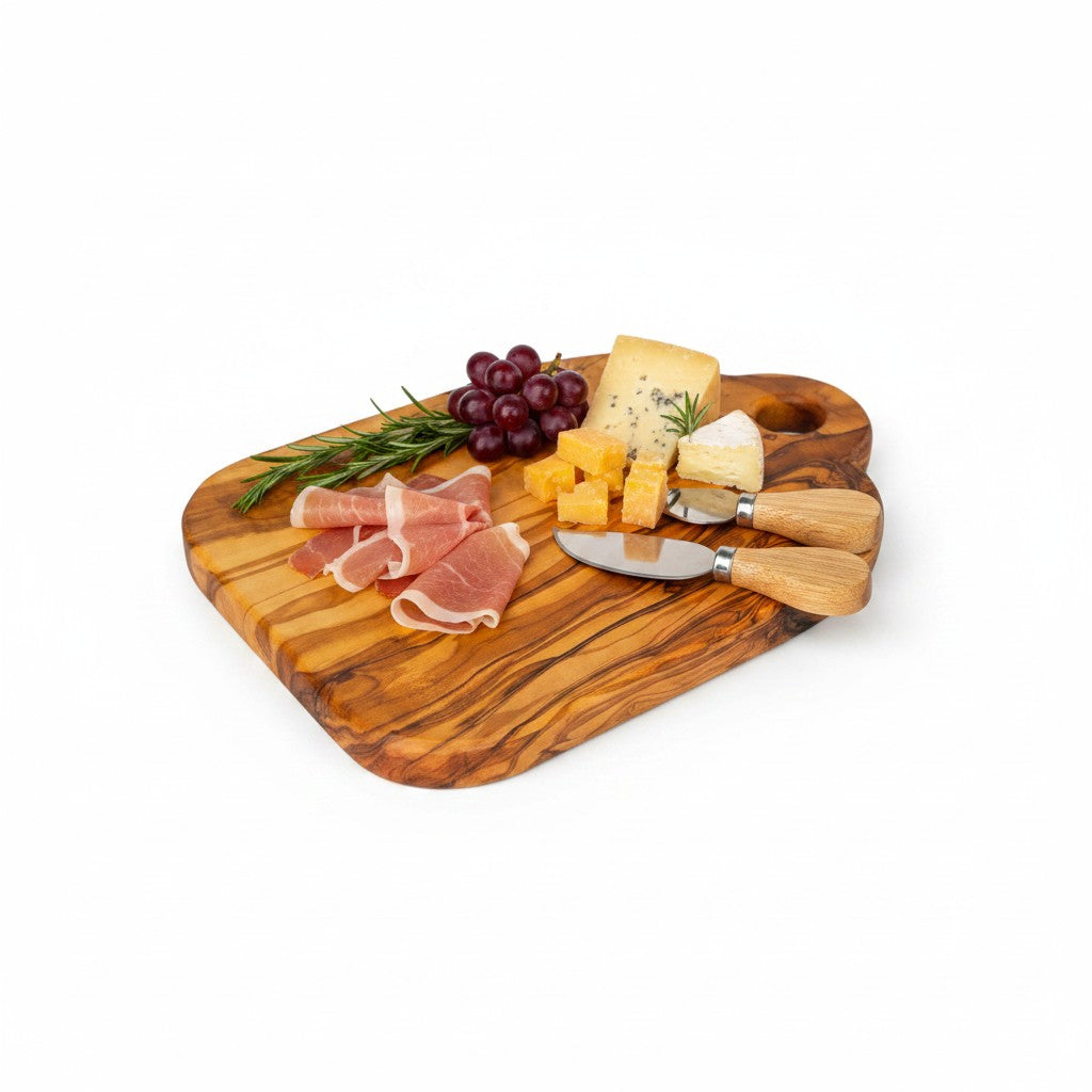 Handmade Olive Wood Mini Charcuterie Board with Handle | Small Cheese &amp; Antipasti Serving Board | Natural Grain | 25 cm