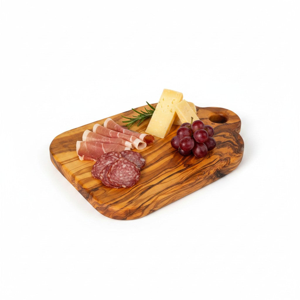 Handmade Olive Wood Mini Charcuterie Board with Handle | Small Cheese &amp; Antipasti Serving Board | Natural Grain | 25 cm