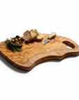 Handmade Olive Wood Freeform Cutting Board with Handle | Live Edge Charcuterie & Serving Board | Unique Natural Grain | 40–80 cm