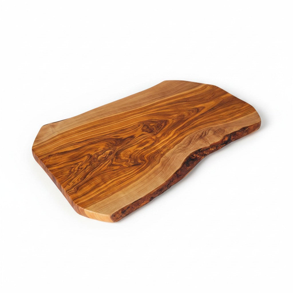 Handmade Olive Wood Live Edge Cutting Board — Rustic Charcuterie &amp; Serving Board | Natural Bark Edge