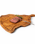 Handmade Olive Wood Freeform Meat Carving Board with Handle & Juice Groove | Live Edge Steak & Serving Board | Natural Grain | 45–60 cm