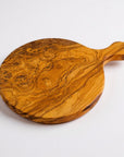 Handmade Olive Wood Round Pizza Board with Handle | Wooden Pizza Serving Paddle & Cheese Board | Natural Grain | 18–35 cm