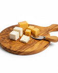 Handmade Olive Wood Round Pizza Board with Handle | Wooden Pizza Serving Paddle & Cheese Board | Natural Grain | 18–35 cm