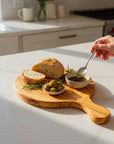 Handmade Olive Wood Round Pizza Board with Handle | Wooden Pizza Serving Paddle & Cheese Board | Natural Grain | 18–35 cm