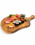 Handmade Olive Wood Round Freeform Charcuterie Board with Handle | Large Live Edge Cheese & Antipasti Serving Board | Bold Natural Grain | 33–46 cm