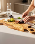 Handmade Olive Wood Freeform Serving Board with Round Loop Handle | Live Edge Cheese Charcuterie & Antipasti Board | Unique Grain | 35–50 cm