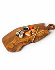 Handmade Olive Wood Freeform Serving Board with Round Loop Handle | Live Edge Cheese Charcuterie & Antipasti Board | Unique Grain | 35–50 cm