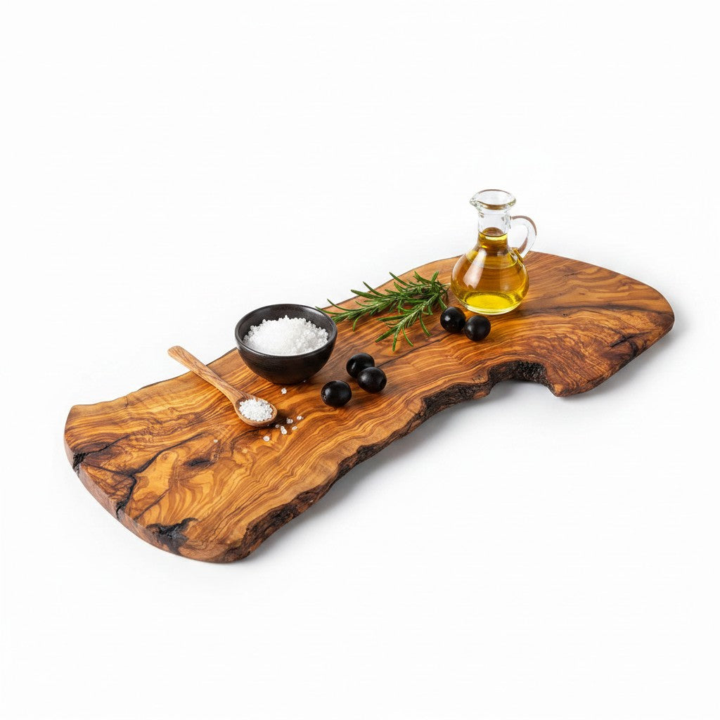 Handmade Olive Wood Large Live Edge Serving Board | Freeform Sushi Charcuterie &amp; Sharing Platter Board | Unique Natural Grain | 40–70 cm