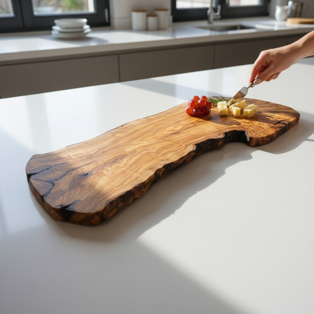 Handmade Olive Wood Large Live Edge Serving Board | Freeform Sushi Charcuterie &amp; Sharing Platter Board | Unique Natural Grain | 40–70 cm