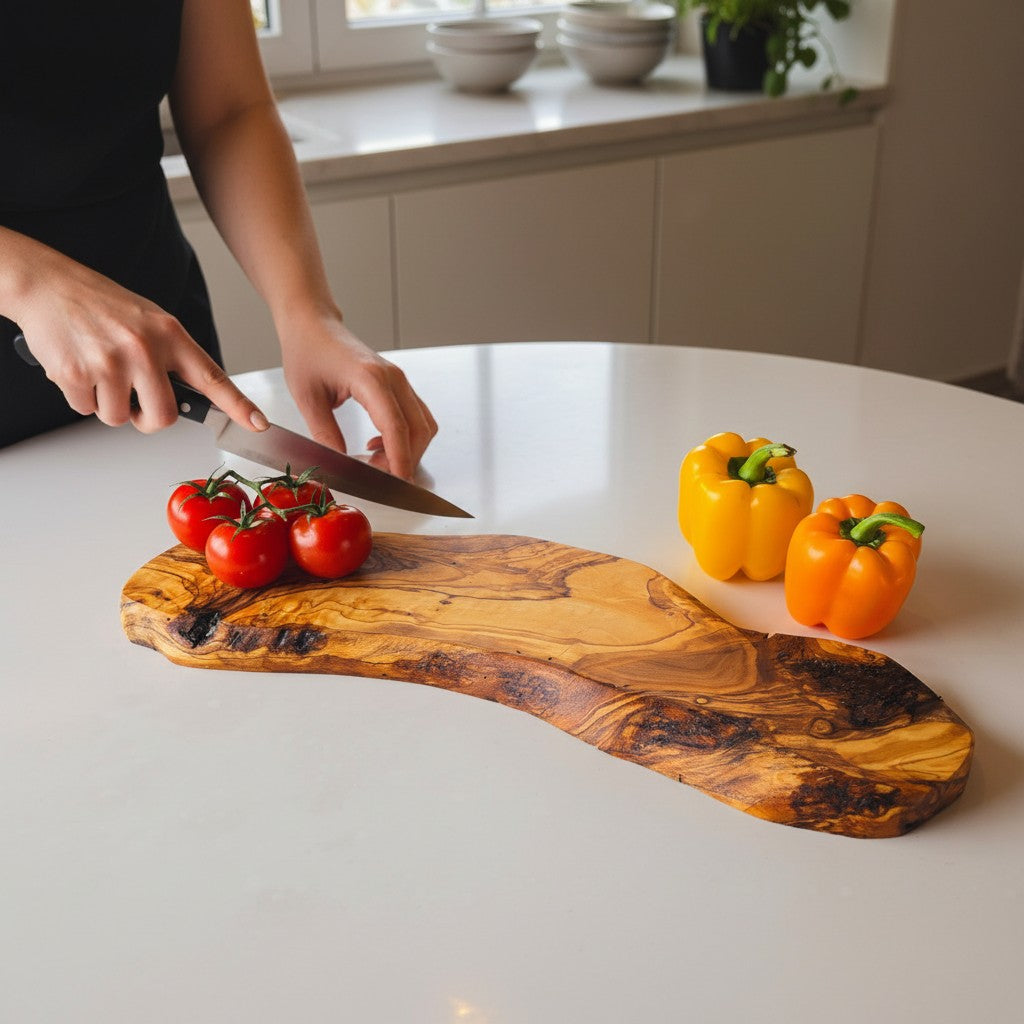 Handmade Olive Wood Large Live Edge Serving Board | Freeform Sushi Charcuterie &amp; Sharing Platter Board | Unique Natural Grain | 40–70 cm