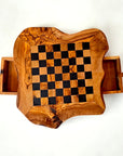 Handcrafted Olive Wood Chess Set with Drawer | Live Edge Red or Black Board
