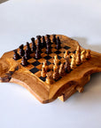 Handcrafted Olive Wood Chess Set with Drawer | Live Edge Red or Black Board