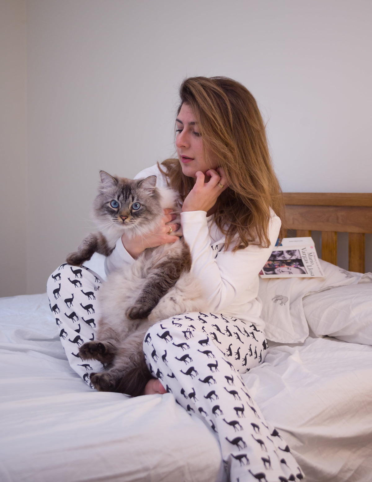 Women's Long Sleeve Pima Cotton Pyjama Set – Black &amp; White Vicuña Print