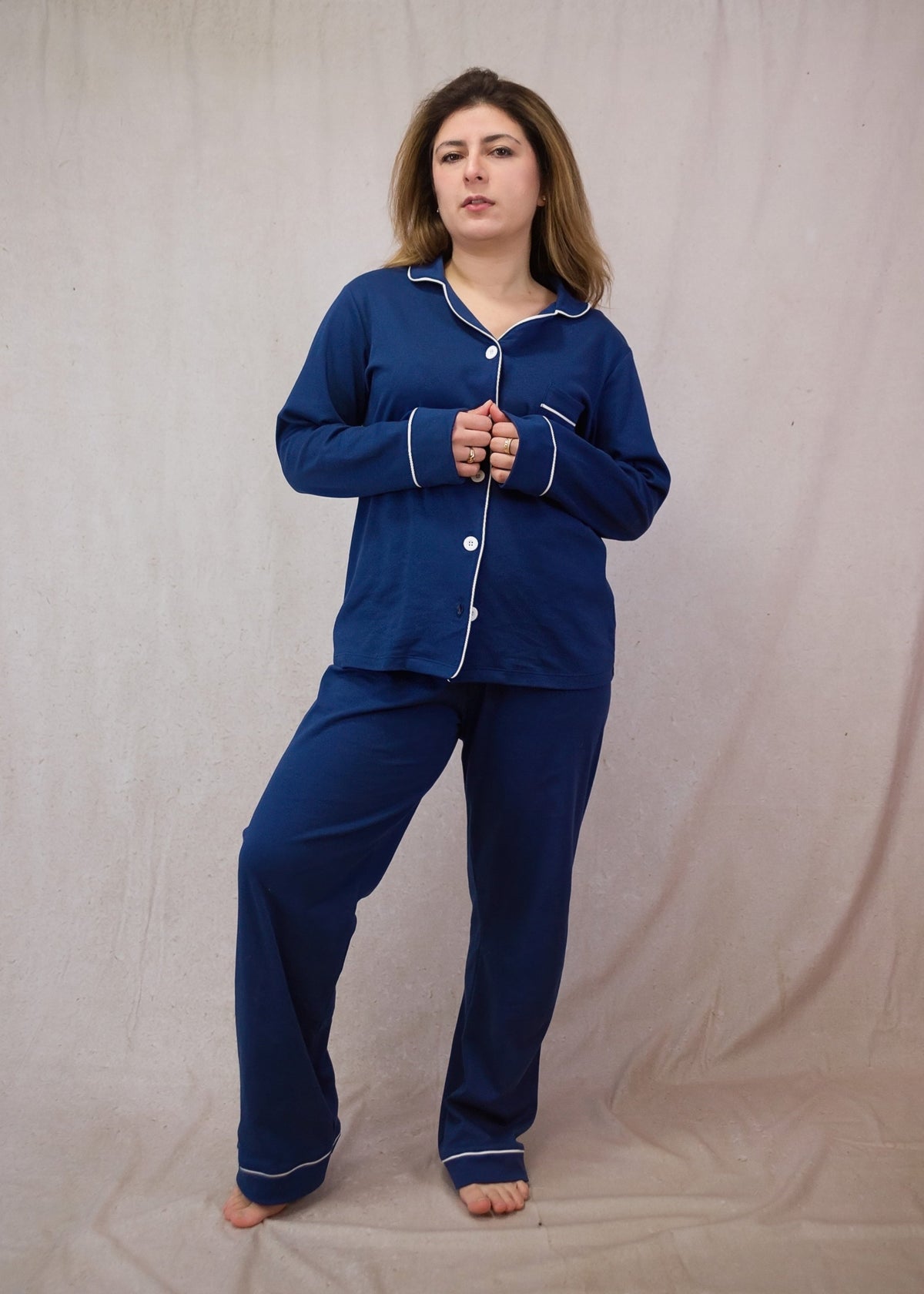 Women's Long Sleeve Pima Cotton Pyjama Set – Solid Blue
