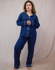 Women's Long Sleeve Pima Cotton Pyjama Set – Solid Blue